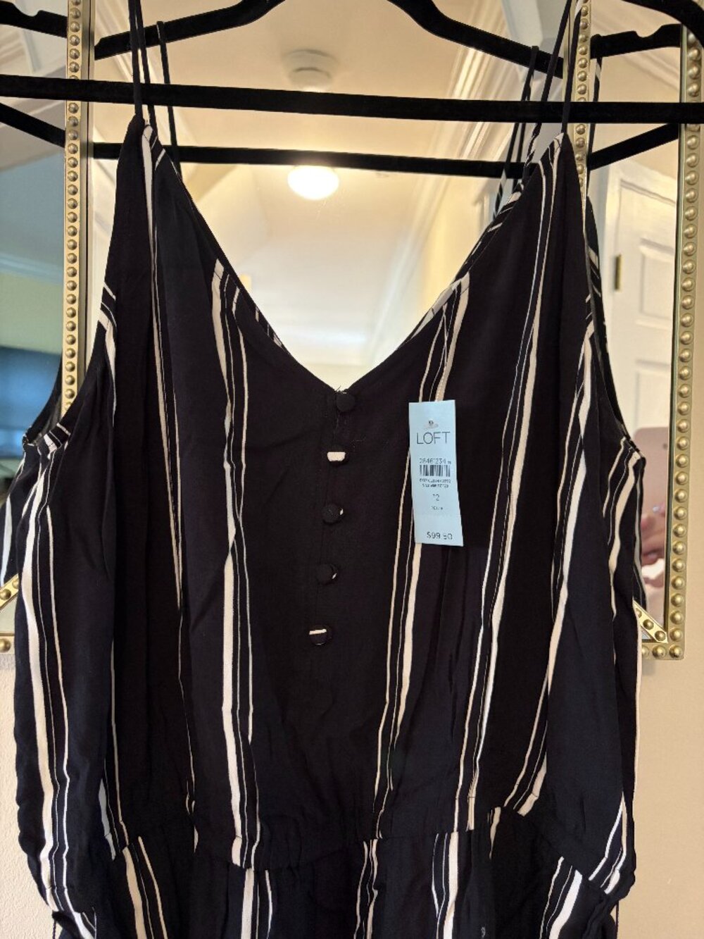 Loft Black and White Striped Jumpsuit, Size 12 - New With Tags